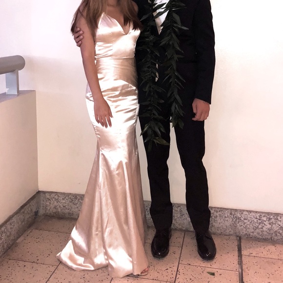 Satin Prom Dress with Criss Cross Back - Picture 6 of 6